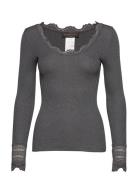 Rwbenita Ls O-Neck Lace T-Shirt Tops T-shirts & Tops Long-sleeved Grey Rosemunde