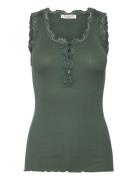 Silk Top W/ Button & Lace Tops T-shirts & Tops Sleeveless Green Rosemunde