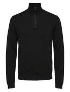 Slhberg Half Zip Cardigan Noos Tops Knitwear Half Zip Jumpers Black Selected Homme