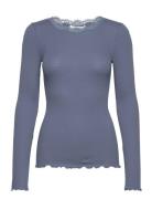 Organic T-Shirt W/ Lace Tops T-shirts & Tops Long-sleeved Blue Rosemunde