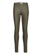 Objbelle Mw Coated Leggings Noos Bottoms Trousers Leather Leggings-Bukser Khaki Green Object