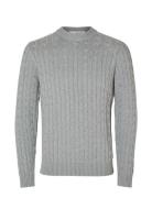 Slhryan Structure Crew Neck Tops Knitwear Round Necks Grey Selected Homme