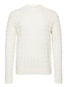 Onskicker Life Reg 3 Cable Crew Knit Tops Knitwear Round Necks White ONLY & SONS