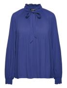 Pleated Georgette Tie-Neck Blouse Tops Blouses Long-sleeved Blue Lauren Ralph Lauren