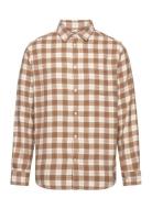 Loose Fit Checkered Shirt - Gots/Ve Tops Shirts Casual Brown Knowledge Cotton Apparel