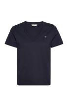 Reg Shield Ss V-Neck T-Shirt Tops T-shirts & Tops Short-sleeved Blue GANT