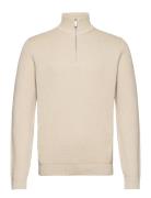 Slhdane Ls Knit Structure Half Zip Noos Tops Knitwear Half Zip Jumpers Cream Selected Homme