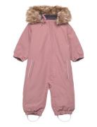 Coverall W. Fake Fur Outerwear Coveralls Snow-ski Coveralls & Sets Pink Color Kids