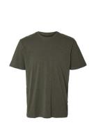 Slhaspen Slub Ss O-Neck Tee Noos Tops T-Kortærmet Skjorte Green Selected Homme