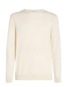 Cotton Silk Blend Cn Sweater Tops Knitwear Round Necks Cream Calvin Klein