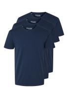 Slhroland Ss O-Neck Tee 3-Pack Noos Tops T-Kortærmet Skjorte Navy Selected Homme