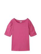 T-Shirt Gathered Sleeve Tops T-shirts & Tops Short-sleeved Pink Tom Tailor