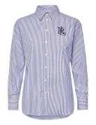 Relaxed Fit Striped Stretch Cotton Shirt Tops Shirts Long-sleeved Blue Lauren Ralph Lauren