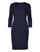 Ponte Three-Quarter-Sleeve Dress Knælang Kjole Navy Lauren Ralph Lauren