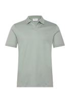 Smooth Cotton Open Placket Polo Tops Polos Short-sleeved Green Calvin Klein