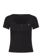 Tjw Slim Henley Top Ss Tops T-shirts & Tops Short-sleeved Black Tommy Jeans