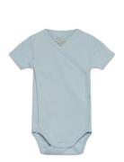 Baby Rib Jersey Body Crossover W. Ss Bodies Wrap Bodies Blue Copenhagen Colors