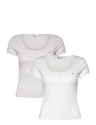 Tjw 2Pack Henley Ss Rib Tee Tops T-shirts & Tops Short-sleeved White Tommy Jeans