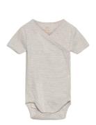 Baby Striped Wrap Body W. Short Sleeve Bodies Wrap Bodies Grey Copenhagen Colors