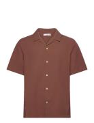 Regular-Fit 100% Seersucker Cotton Shirt Tops T-Kortærmet Skjorte Brown Mango