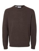 Slhross Ls Knit Structure Crew Neck Noos Tops Knitwear Round Necks Brown Selected Homme