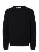 Slhross Ls Knit Structure Crew Neck Noos Tops Knitwear Round Necks Black Selected Homme