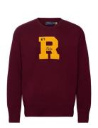 Big Fit Cotton Letterman Sweater Tops Knitwear Round Necks Burgundy Polo Ralph Lauren