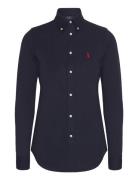 Slim Fit Knit Cotton Oxford Shirt Tops Shirts Long-sleeved Navy Polo Ralph Lauren