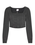 Denim Corset Tops Blouses Long-sleeved Black Lee Jeans