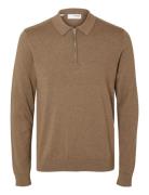 Slhberg Ls Half Zip Polo Noos Tops Knitwear Half Zip Jumpers Beige Selected Homme