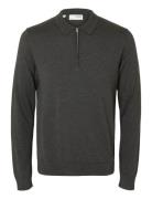 Slhberg Ls Half Zip Polo Noos Tops Knitwear Half Zip Jumpers Grey Selected Homme