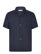 Regular-Fit 100% Seersucker Cotton Shirt Tops Shirts Short-sleeved Navy Mango