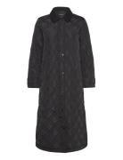 Corduroy-Trim Diamond Quilted Maxi Coat Quiltet Jakke Black Lauren Ralph Lauren