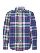 Plaid Cotton Oxford Shirt Tops Shirts Long-sleeved Shirts Blue Ralph Lauren Kids