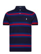 Custom Slim Fit Striped Mesh Polo Shirt Tops Polos Short-sleeved Navy Polo Ralph Lauren