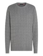 Classic Cotton Cable Crew Neck Tops Knitwear Round Necks Grey Tommy Hilfiger