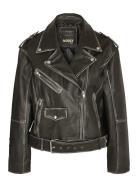 Nmnoel L/S Over Leather Biker Jacket Læderjakke Skindjakke Black NOISY MAY