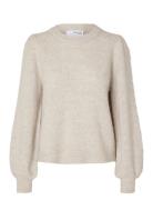 Slflulu Ls Knit Rib O-Neck Noos Tops Knitwear Jumpers Beige Selected Femme