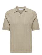 Onslucas Reg 12 Ss Crochet Polo Knit Tops Knitwear Short Sleeve Knitted Polos Beige ONLY & SONS