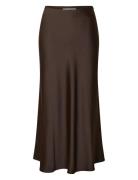 Slflena Hw Midi Skirt Noos Knælang Nederdel Brown Selected Femme