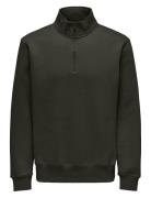 Onsconnor Reg 1/4 Zip Sweat Tops Sweatshirts & Hoodies Sweatshirts Khaki Green ONLY & SONS