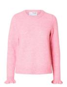 Slflulu Ls Knit Frill Cuff O-Neck Noos Tops Knitwear Jumpers Pink Selected Femme