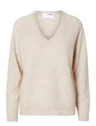 Slflulu New Ls Knit V-Neck B Noos Tops Knitwear Jumpers Beige Selected Femme