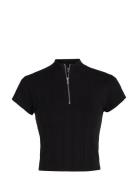 Variegated Rib Half Zip Top Tops T-shirts & Tops Short-sleeved Black Calvin Klein Jeans