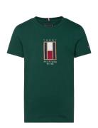 Flag Embroidered Reg Tee Ss Tops T-Kortærmet Skjorte Green Tommy Hilfiger