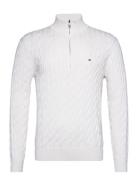 Classic Cotton Cable Zip Mock Tops Knitwear Half Zip Jumpers White Tommy Hilfiger