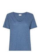 Vinova V-Neck S/S Top-Noos Tops T-shirts & Tops Short-sleeved Blue Vila