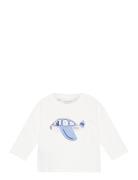 Cotton Printed T-Shirt Tops T-shirts Long-sleeved T-Skjorte White Mango