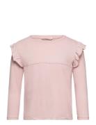 Long -Sleeved T-Shirt With Ruffles Tops T-shirts Long-sleeved T-Skjorte Pink Mango