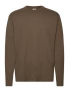 100% Cotton Long-Sleeved T-Shirt Tops T-Langærmet Skjorte Khaki Green Mango